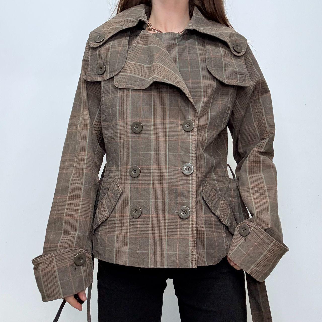 Brown tartan trench coat