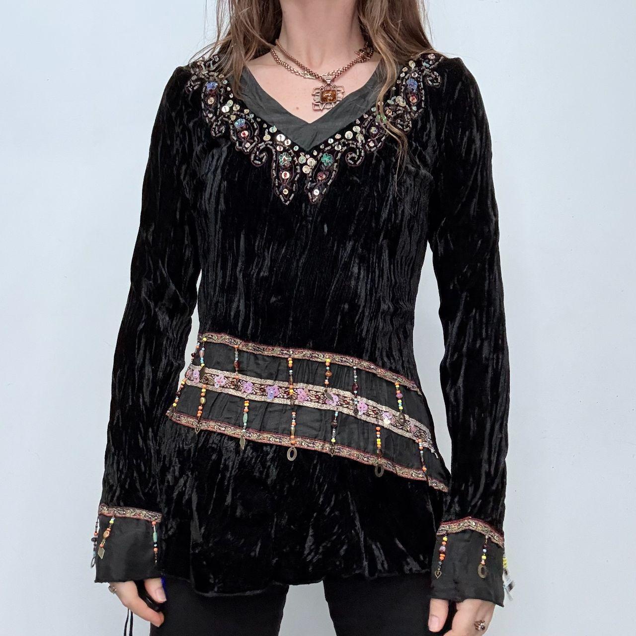 Black crinkle velvet boho flare top