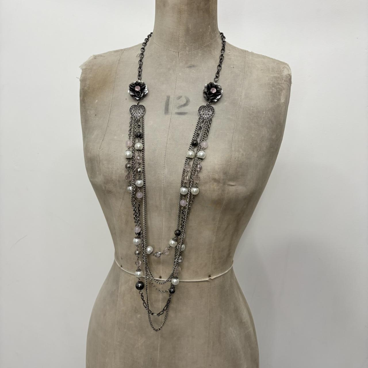 Silver metal layered necklace