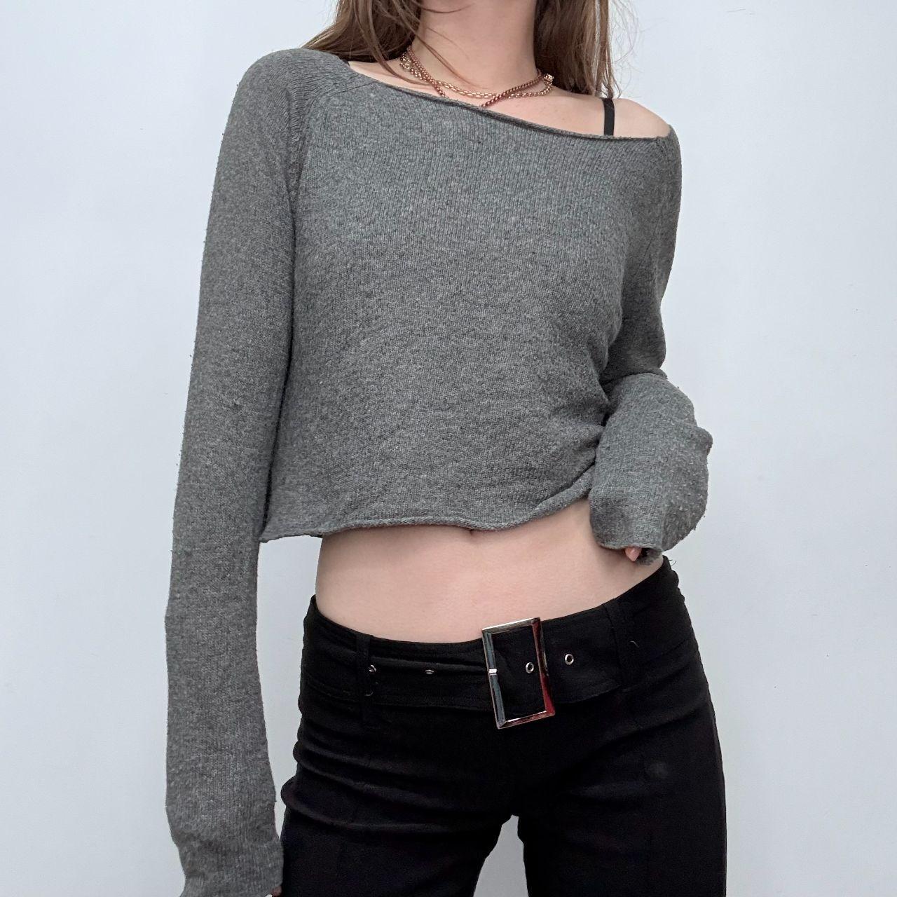 Grey slash neck slouchy jumper