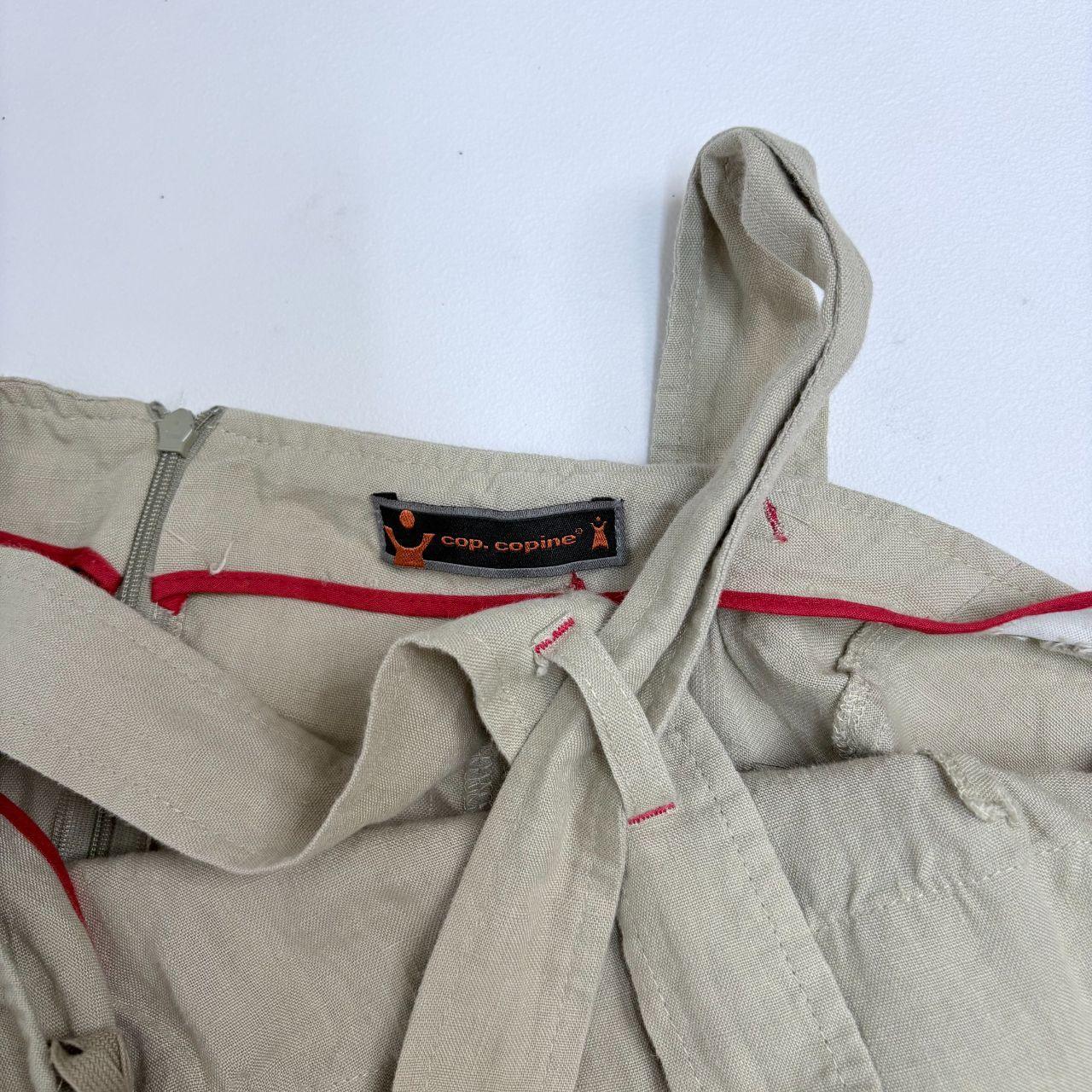 Tan linen pleated cargo dress