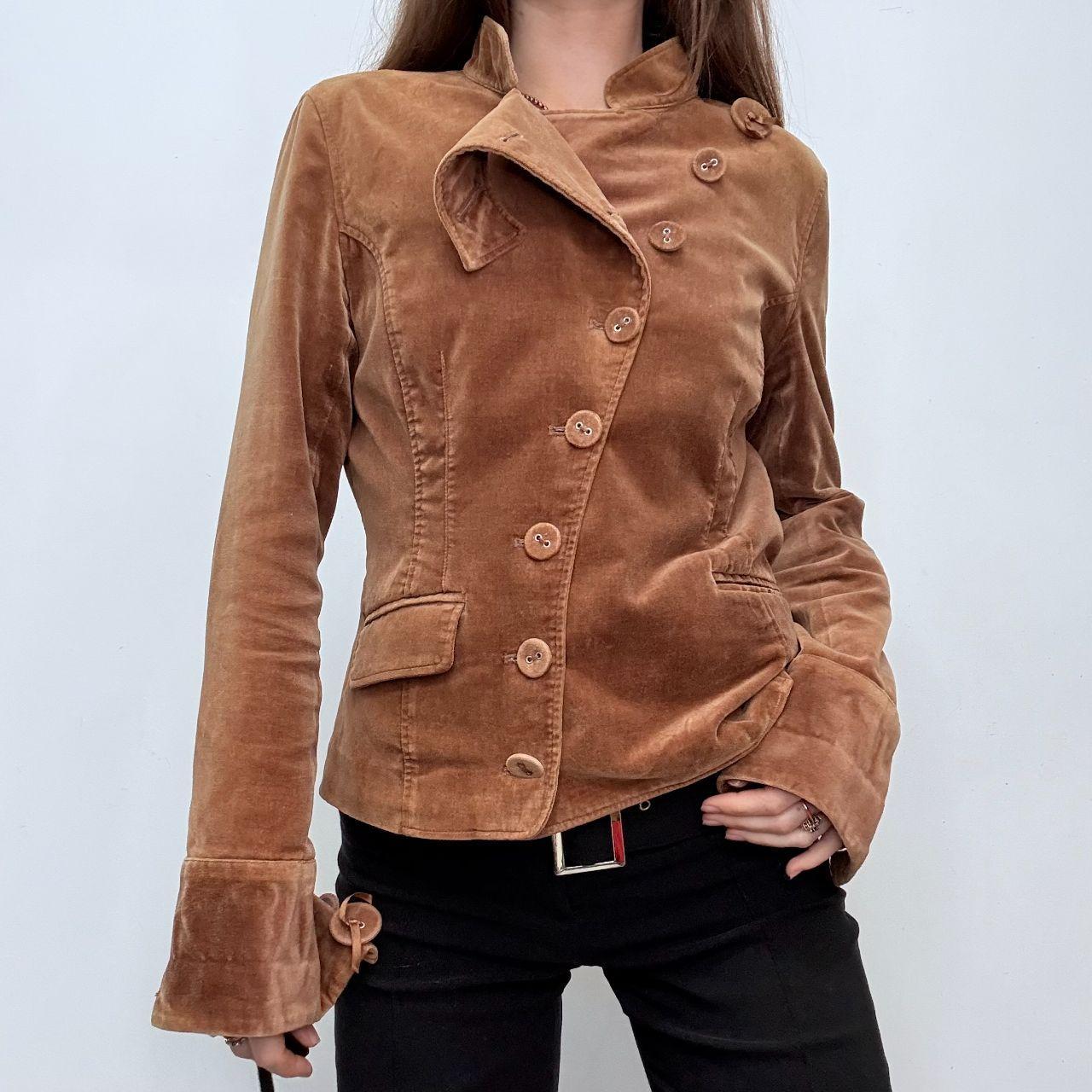 Asymmetric velvet button up flared jacket