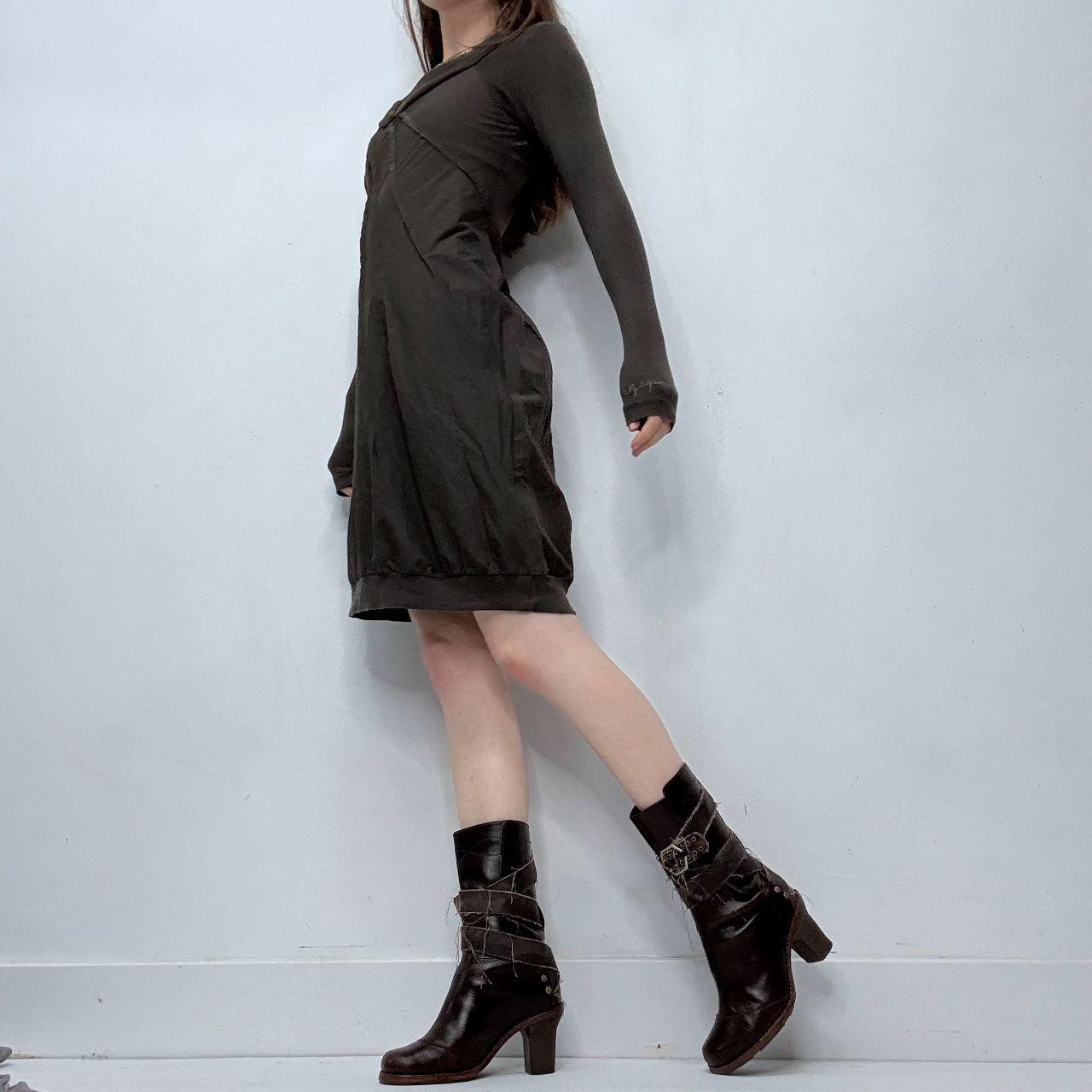 Brown slouchy puff mini dress