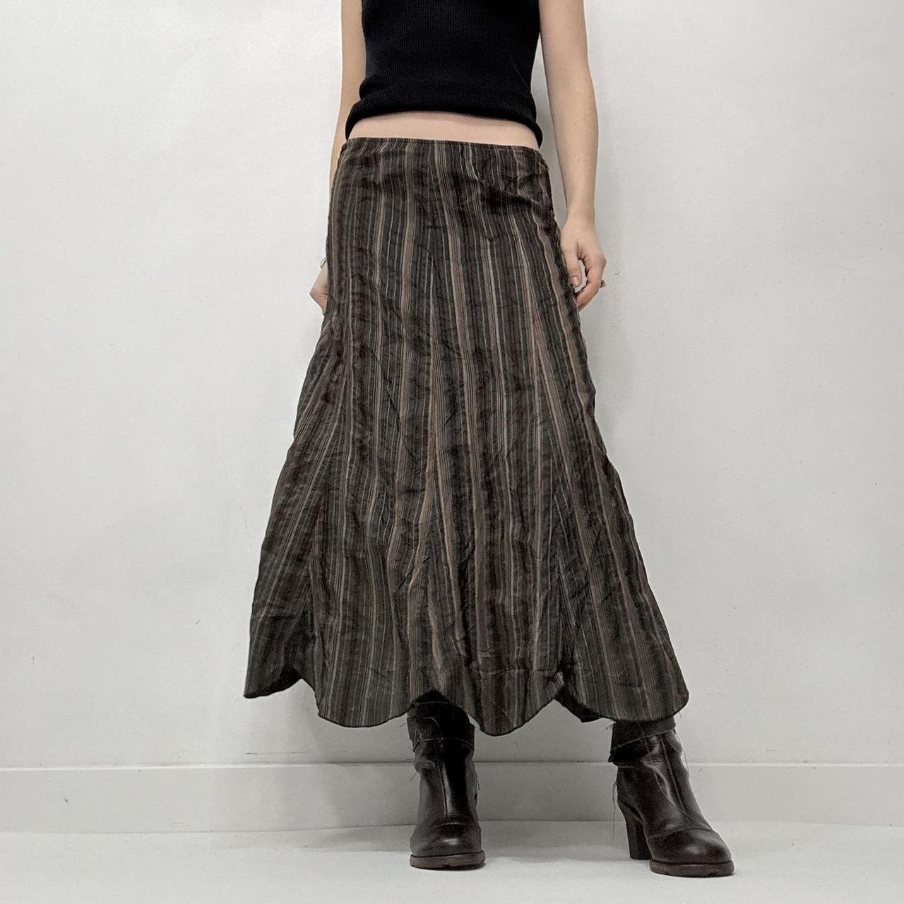 Brown pinstripe flared maxi skirt