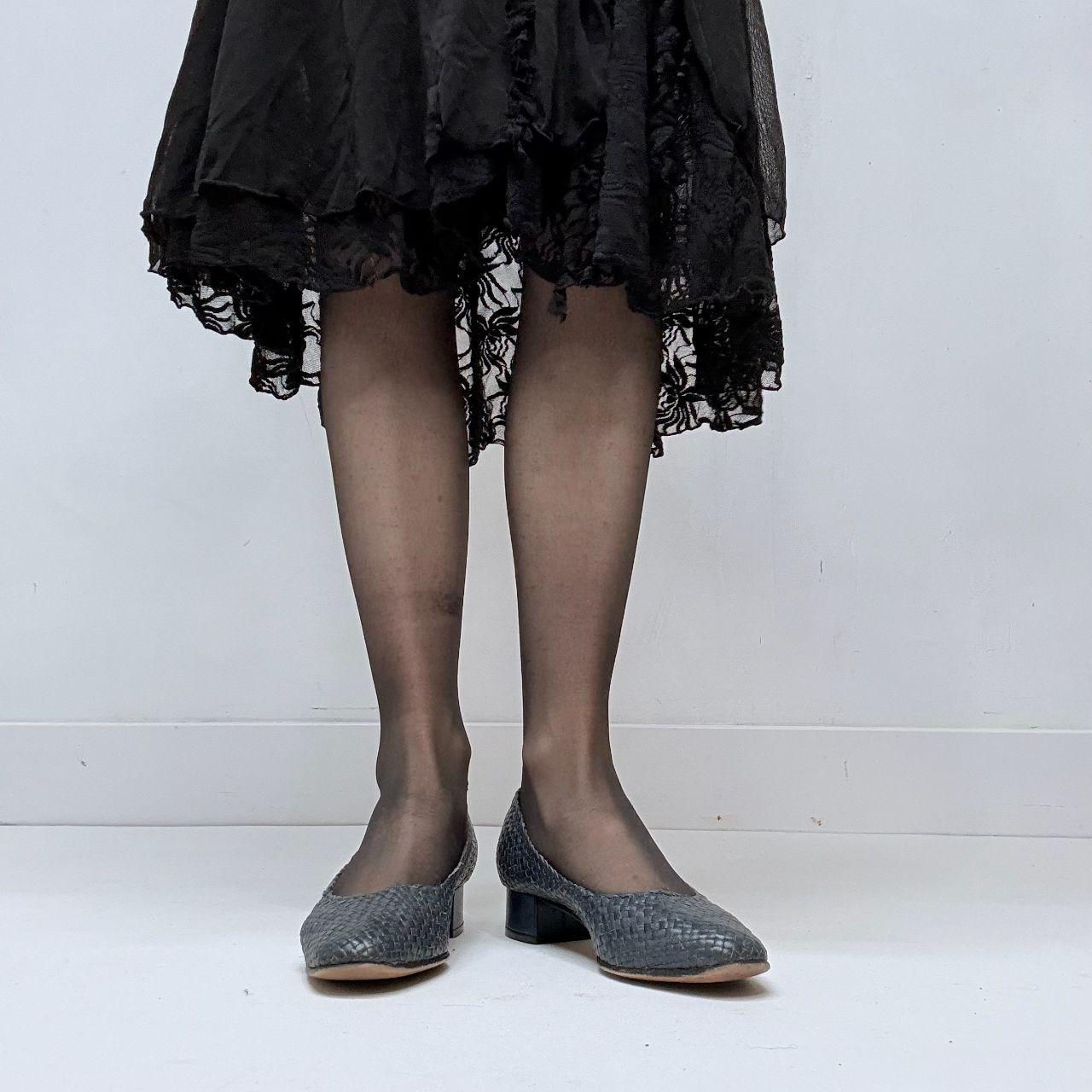 Navy woven leather heel ballet pumps
