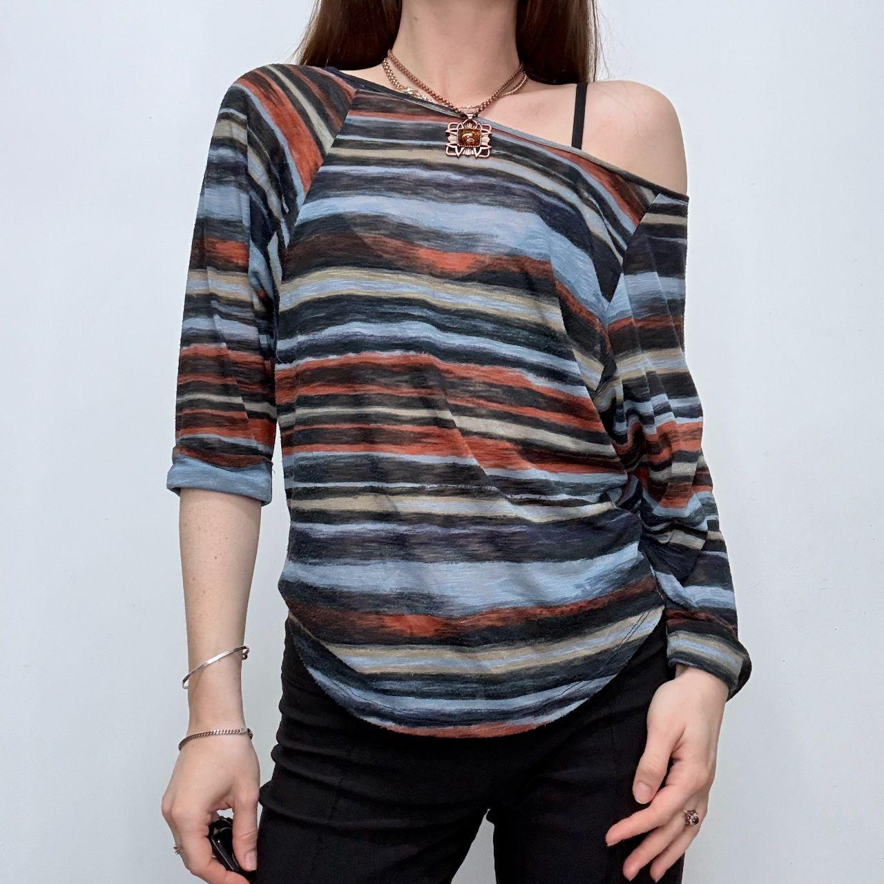 Distressed stripe slouchy sheer top