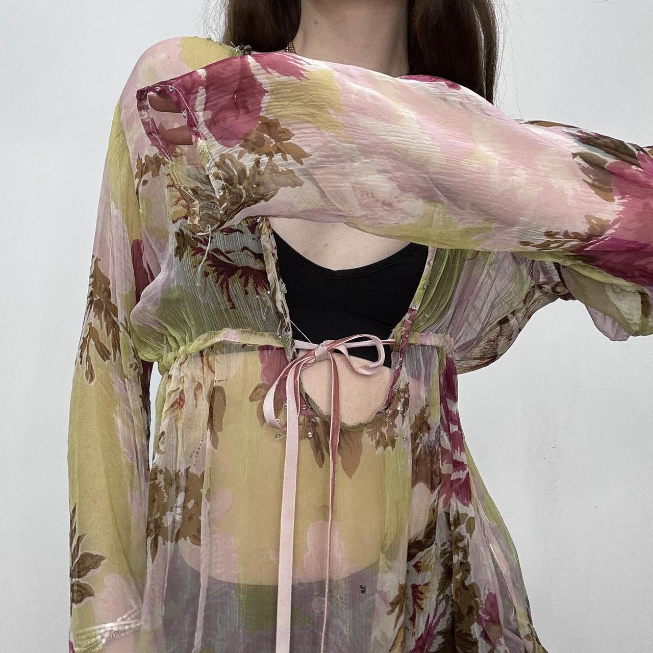 Sheer floral floaty flared shirt
