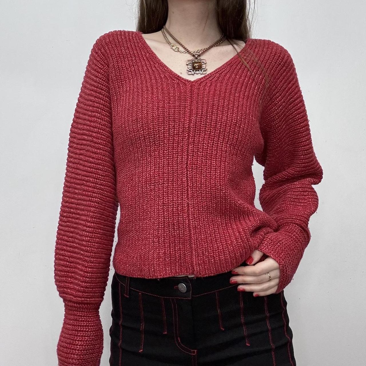 Red chunky knit batwing slouchy jumper