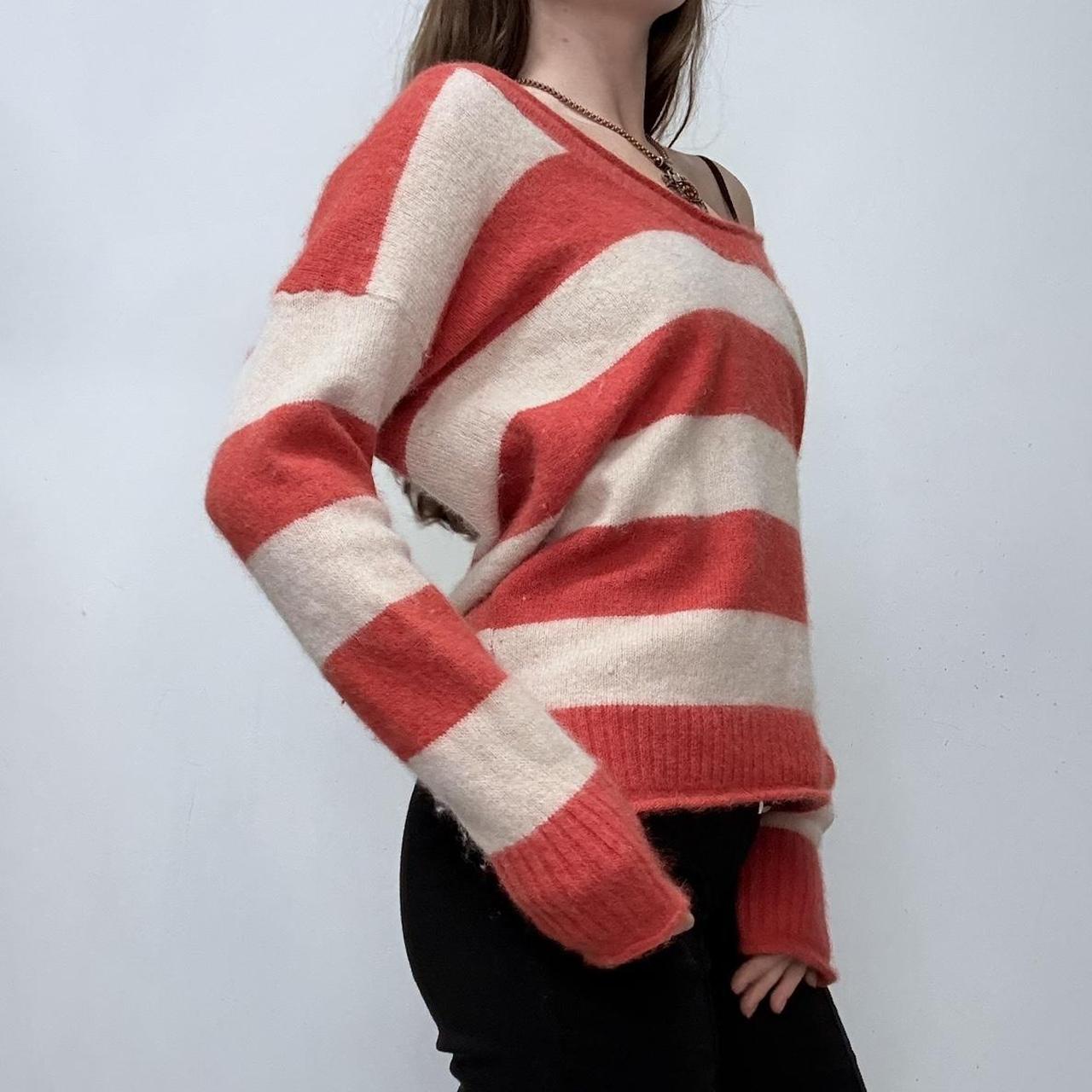 Fluffy anogora knit off the shoulder striped jumper