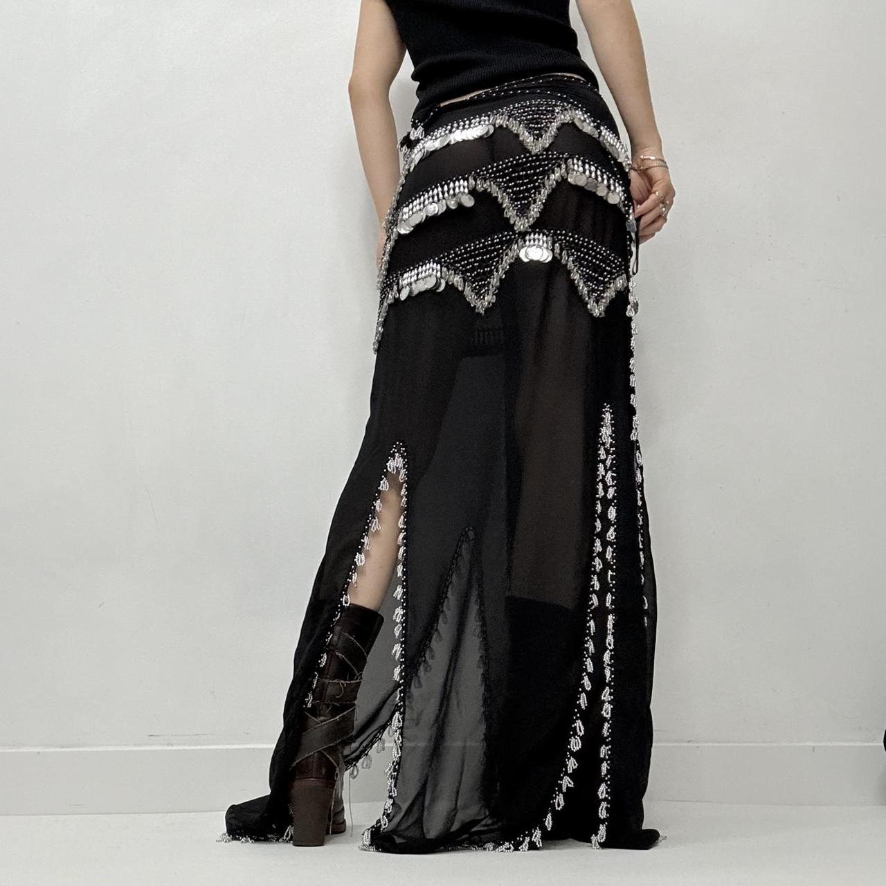 Sheer black silver coin festival maxi skirt