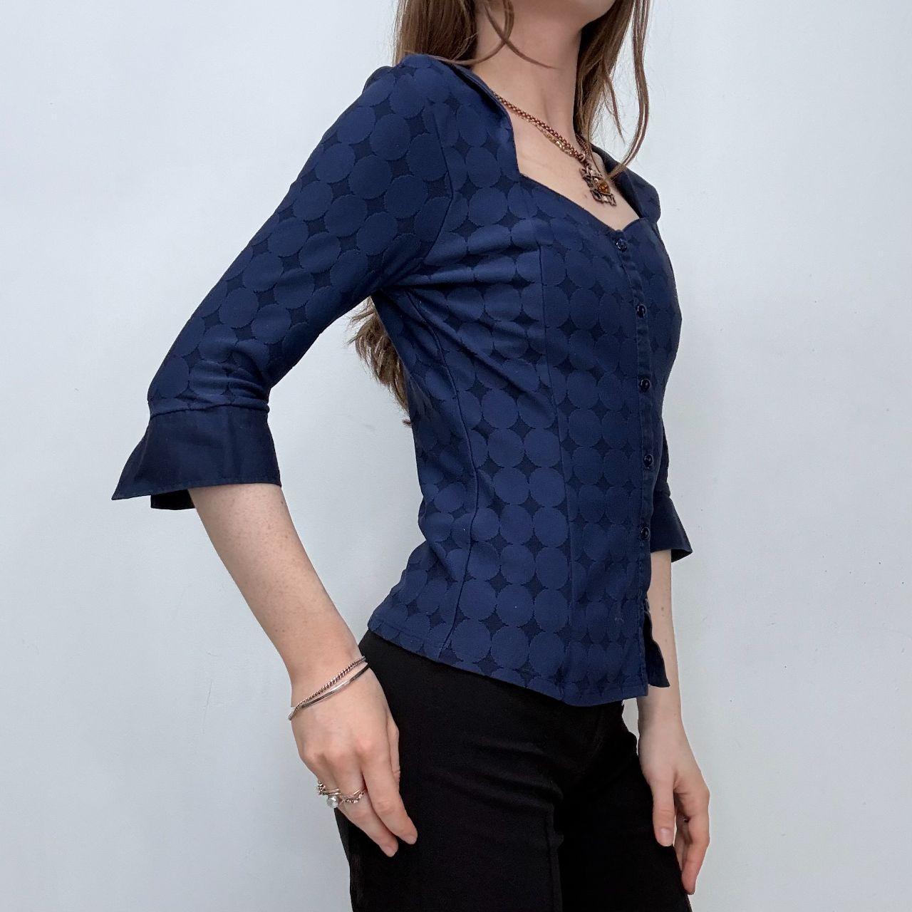 Navy fitted preppy printed shirt