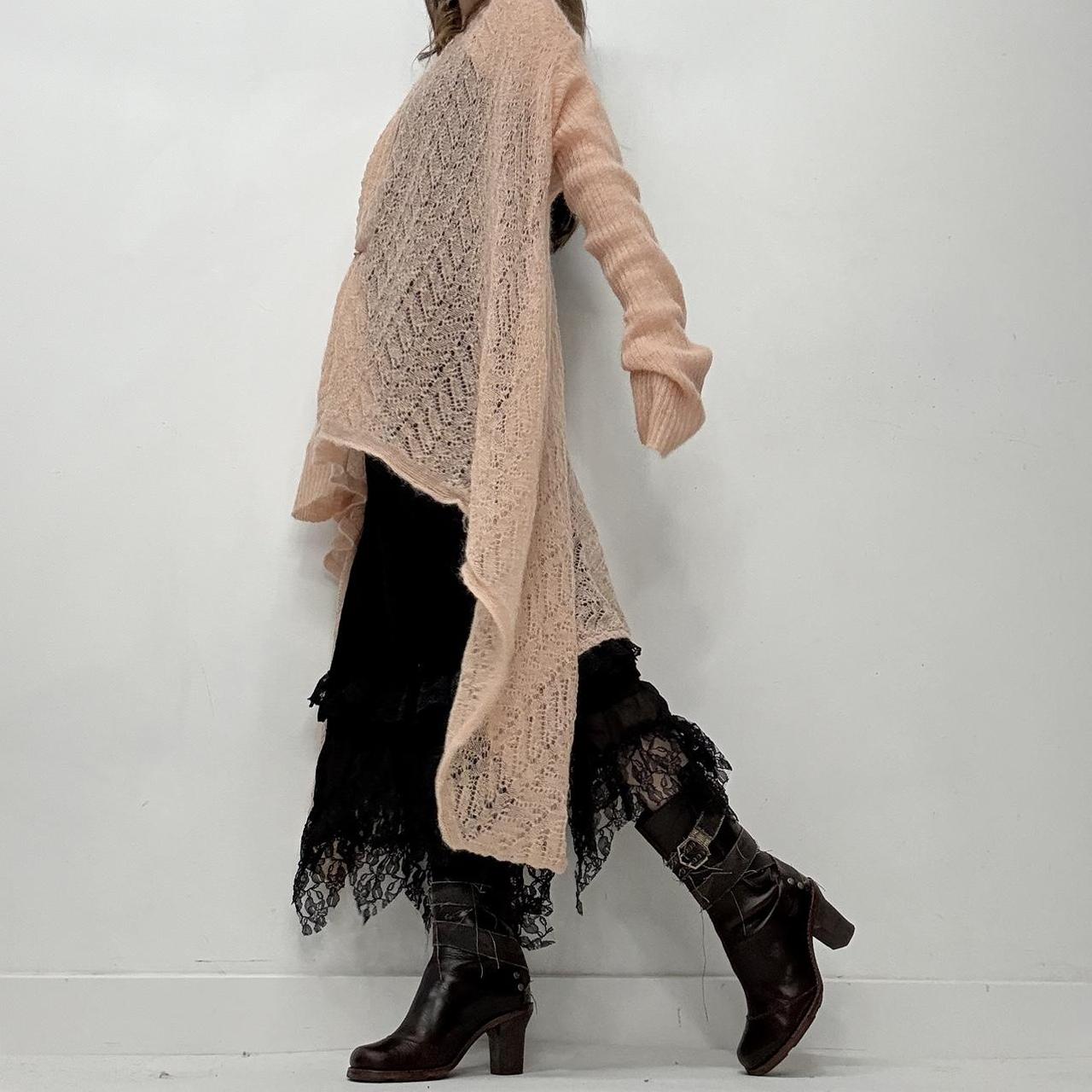 Sheer pink mohair long knit cardi