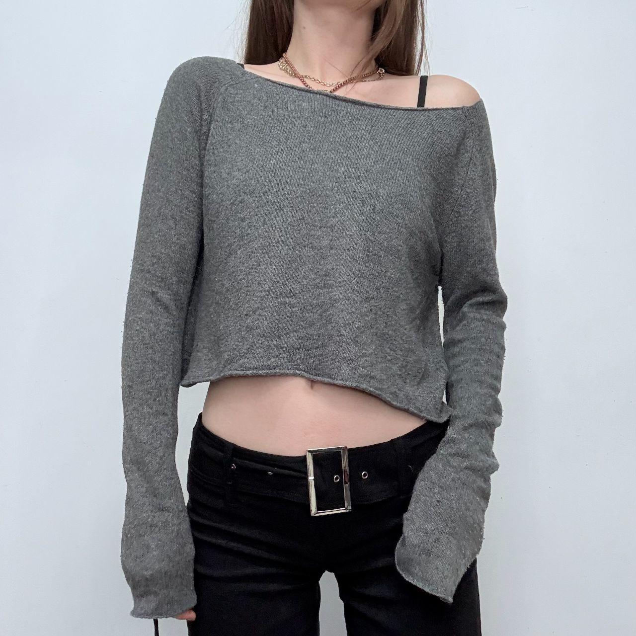 Grey slash neck slouchy jumper