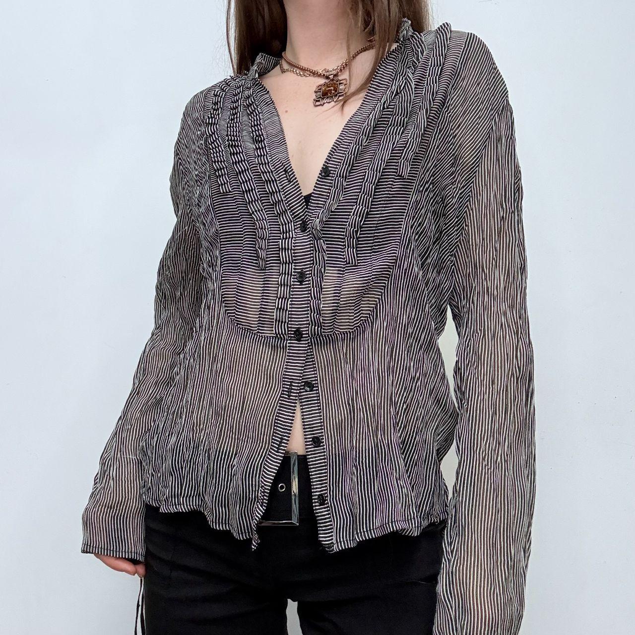 Pinstripe ruffle flared shirt
