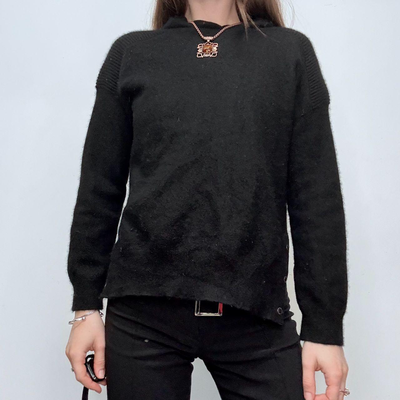 Black cashmere fluffy popper hoodie