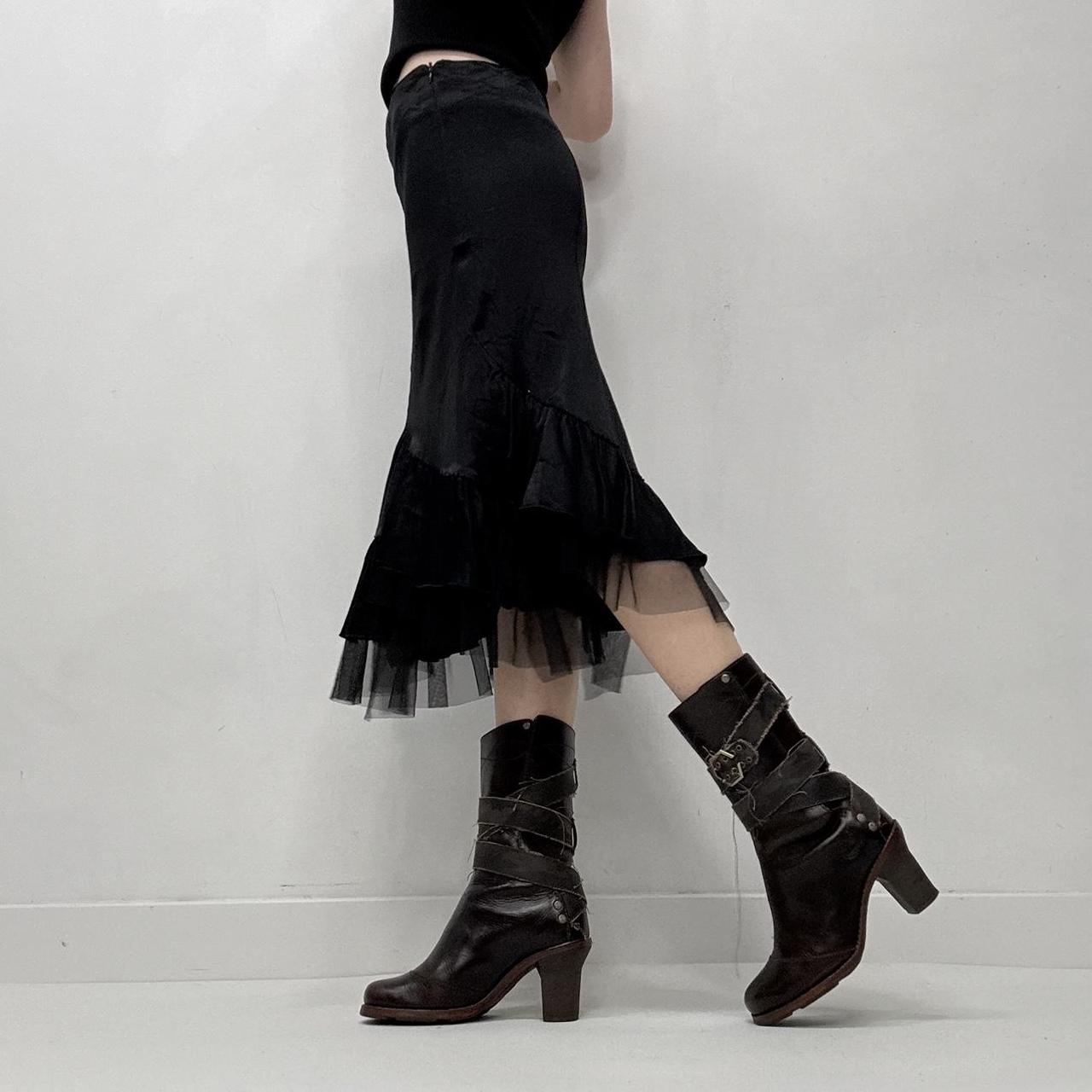 Black satin mesh ruffle skirt