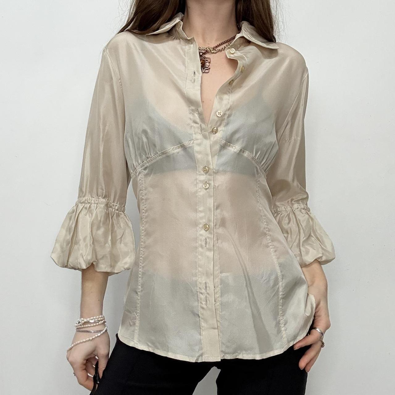 Sheer silk puff sleeve shirt