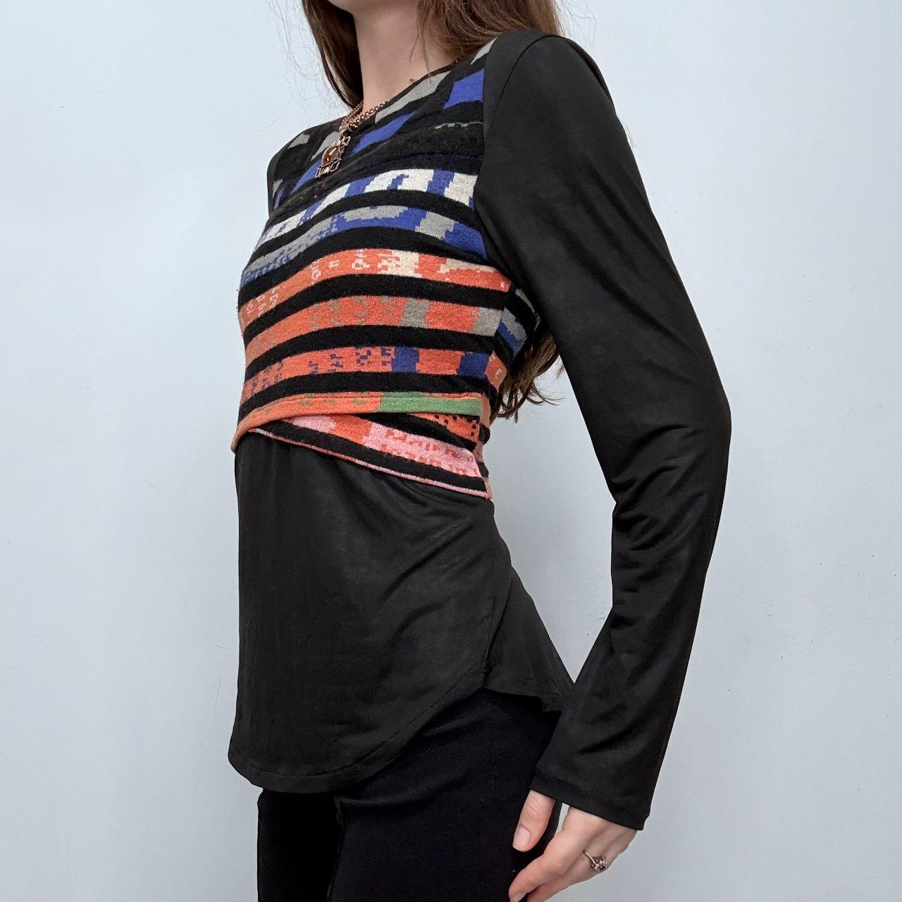 Printed black striped knit jumper top