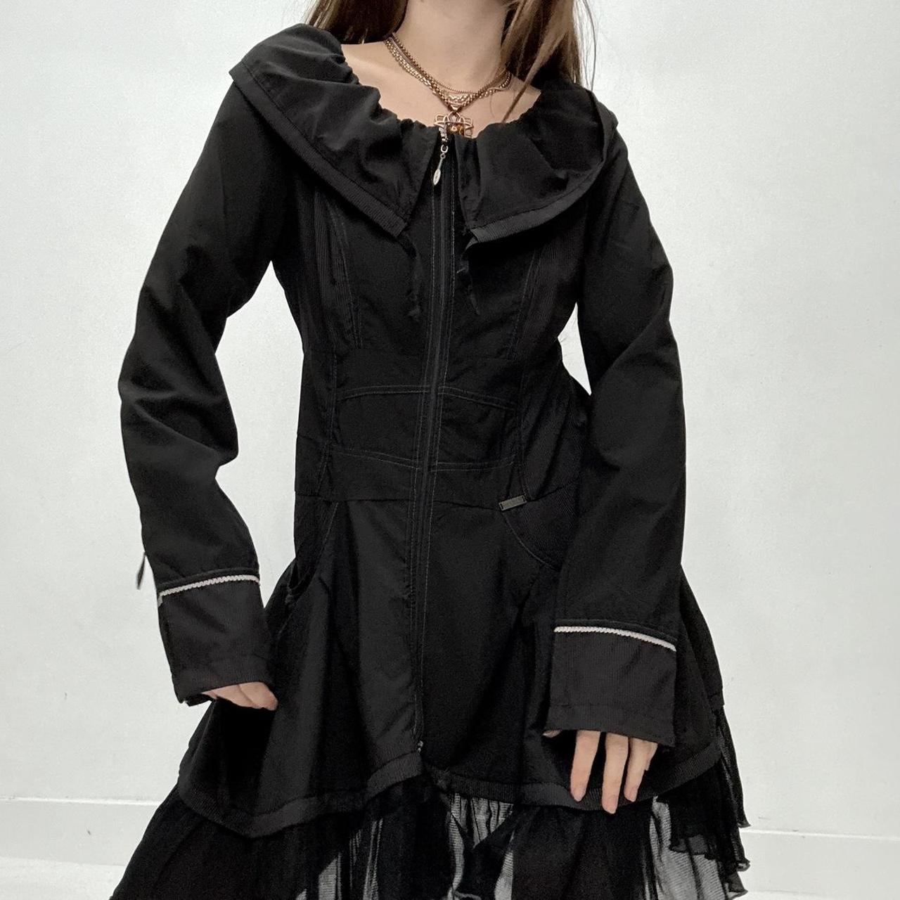 Black layered flared cargo mini dress