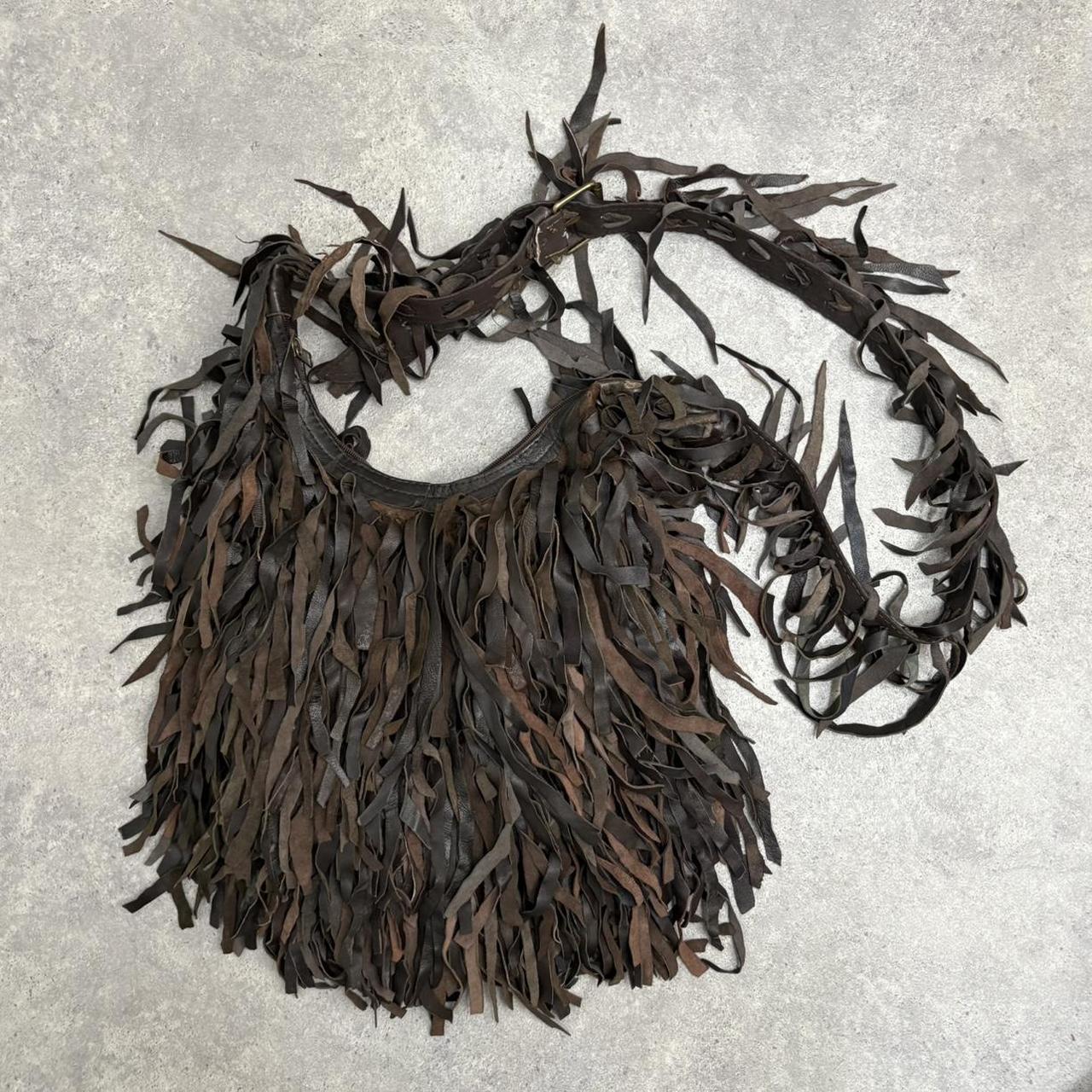 Brown leather tassel fringe bag