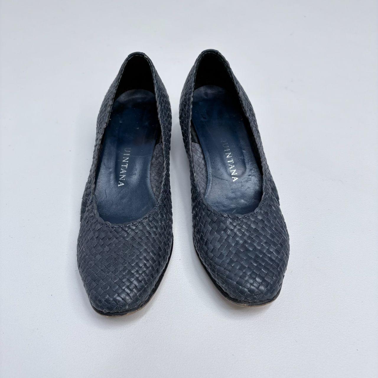 Navy woven leather heel ballet pumps