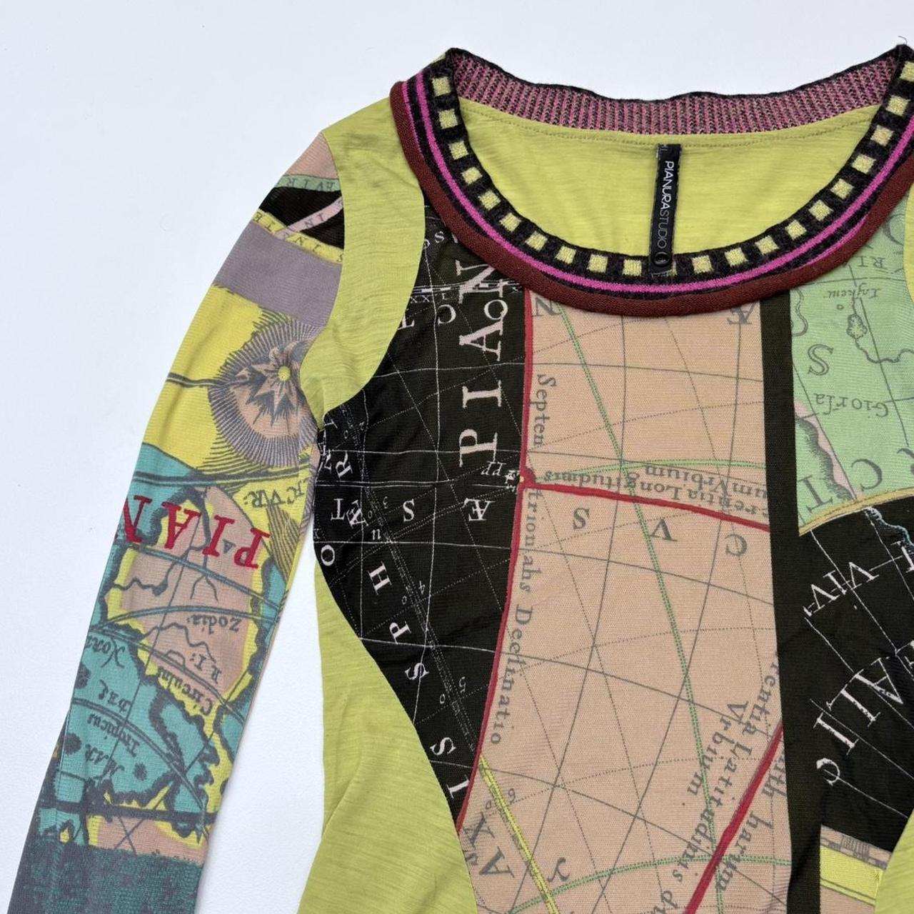 Sheer graphic long sleeve patchwork top