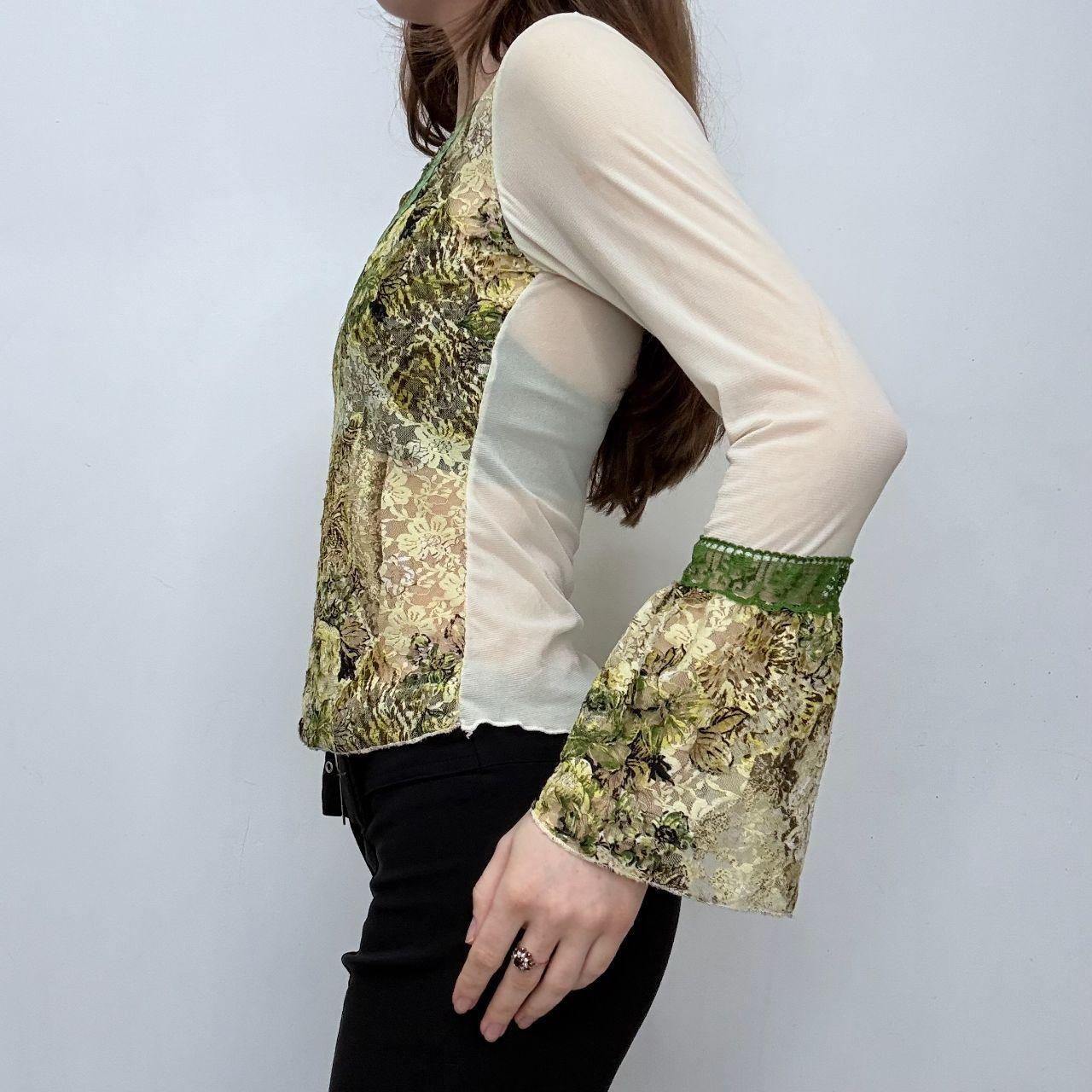 Khaki flared lace boho shirt