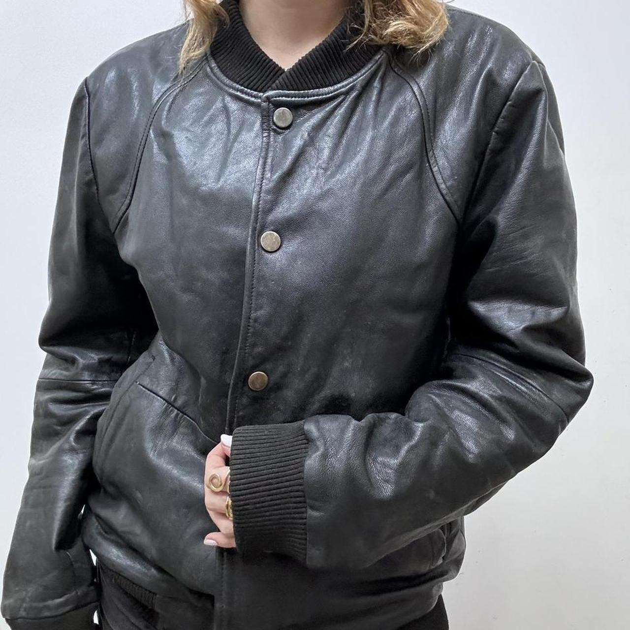Slouchy oversized black leather jacket