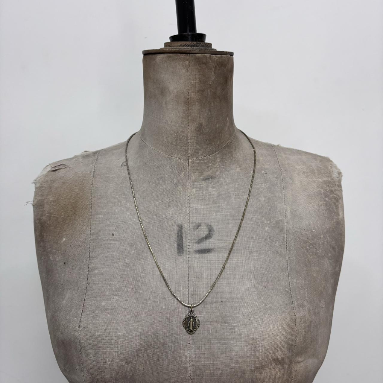 Long silver chain religous necklace