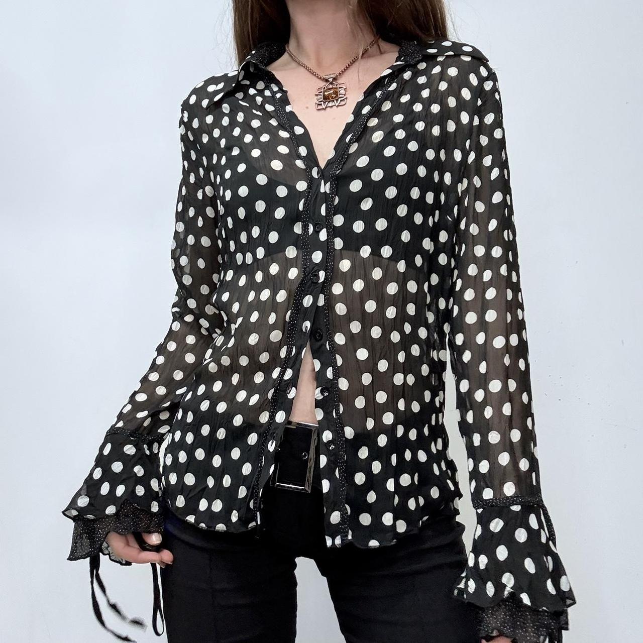 Sheer polkadot lace ruffle shirt