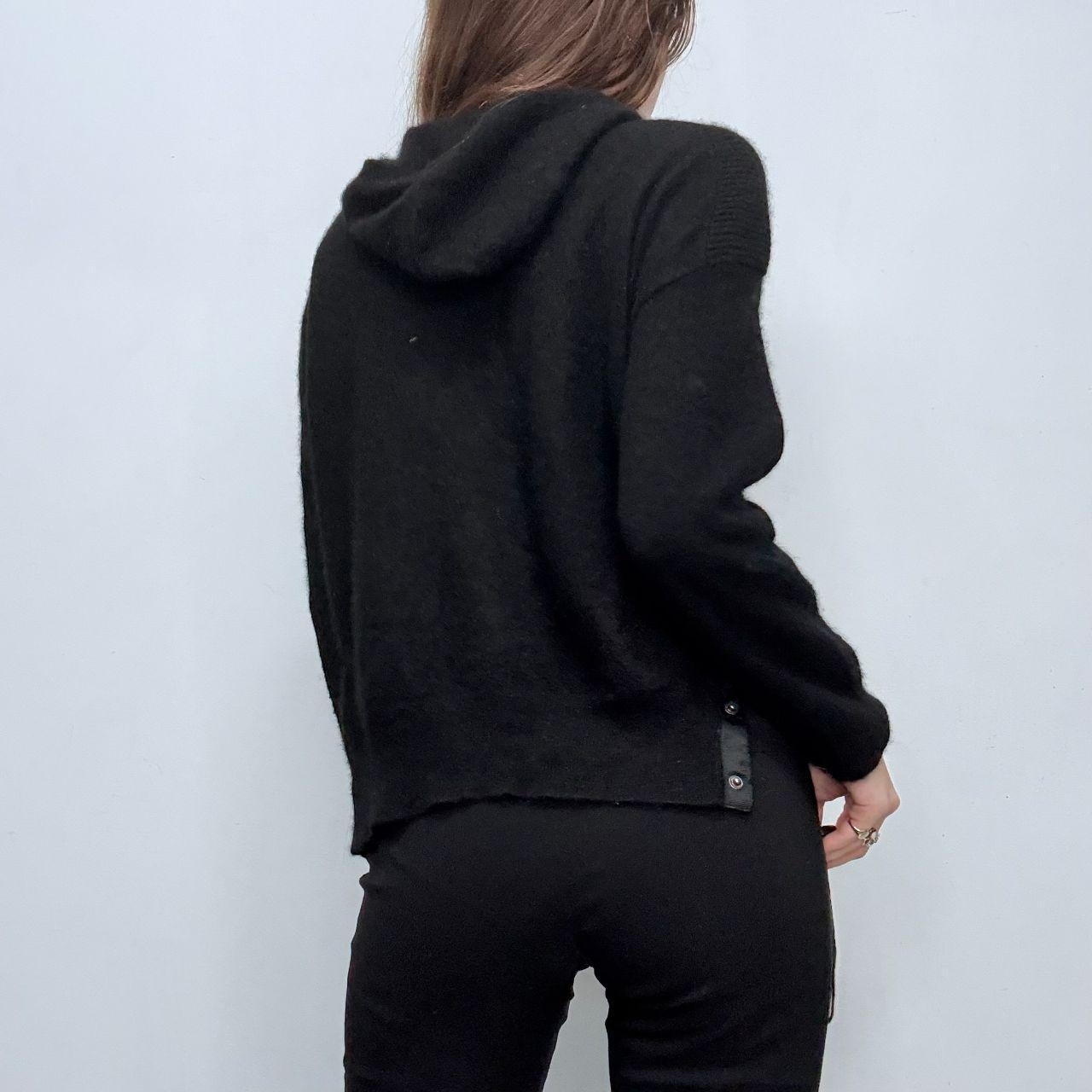 Black cashmere fluffy popper hoodie