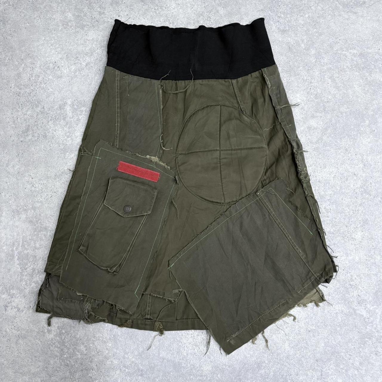 Khaki fold over waistband midi skirt
