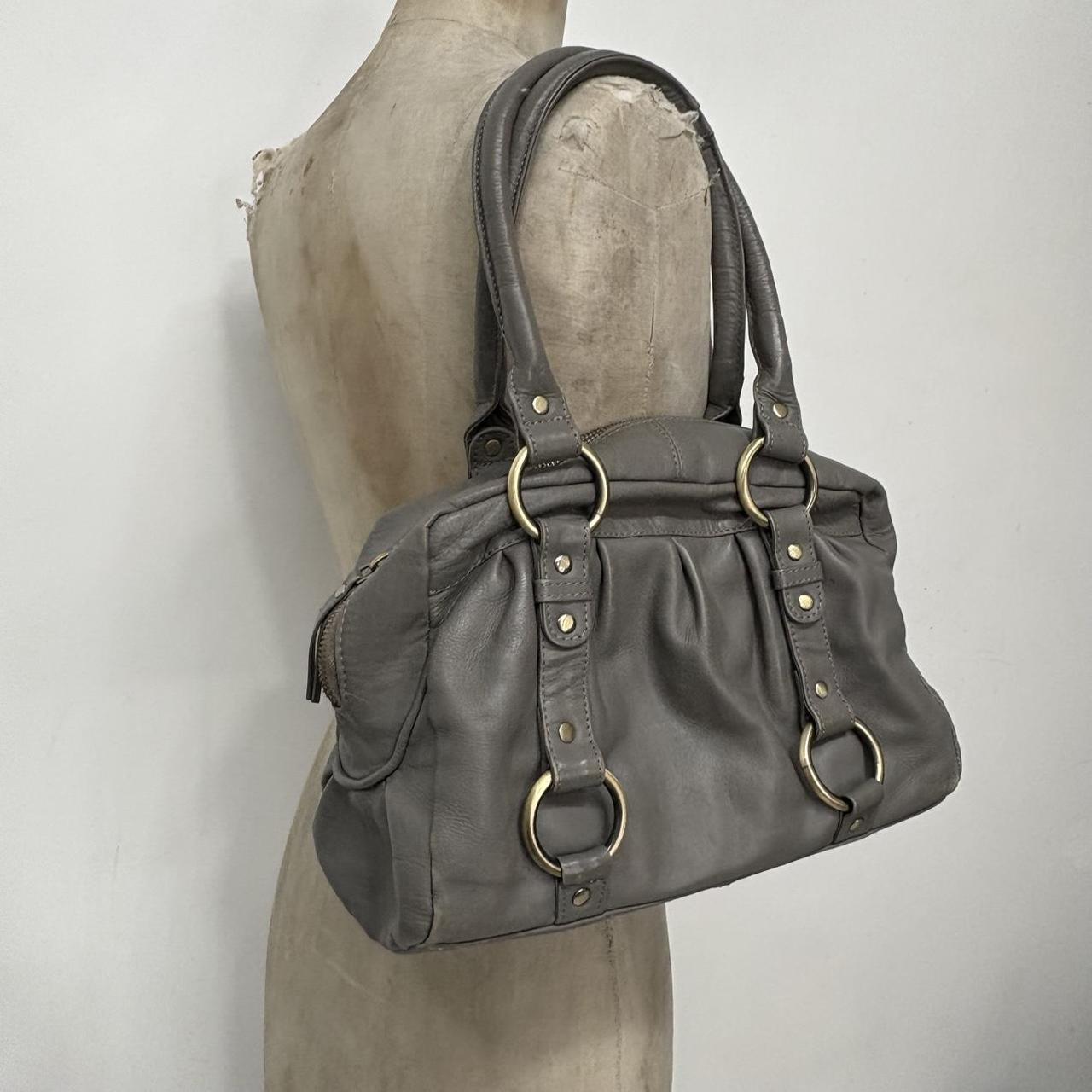 Grey leather slouchy shoulder bag