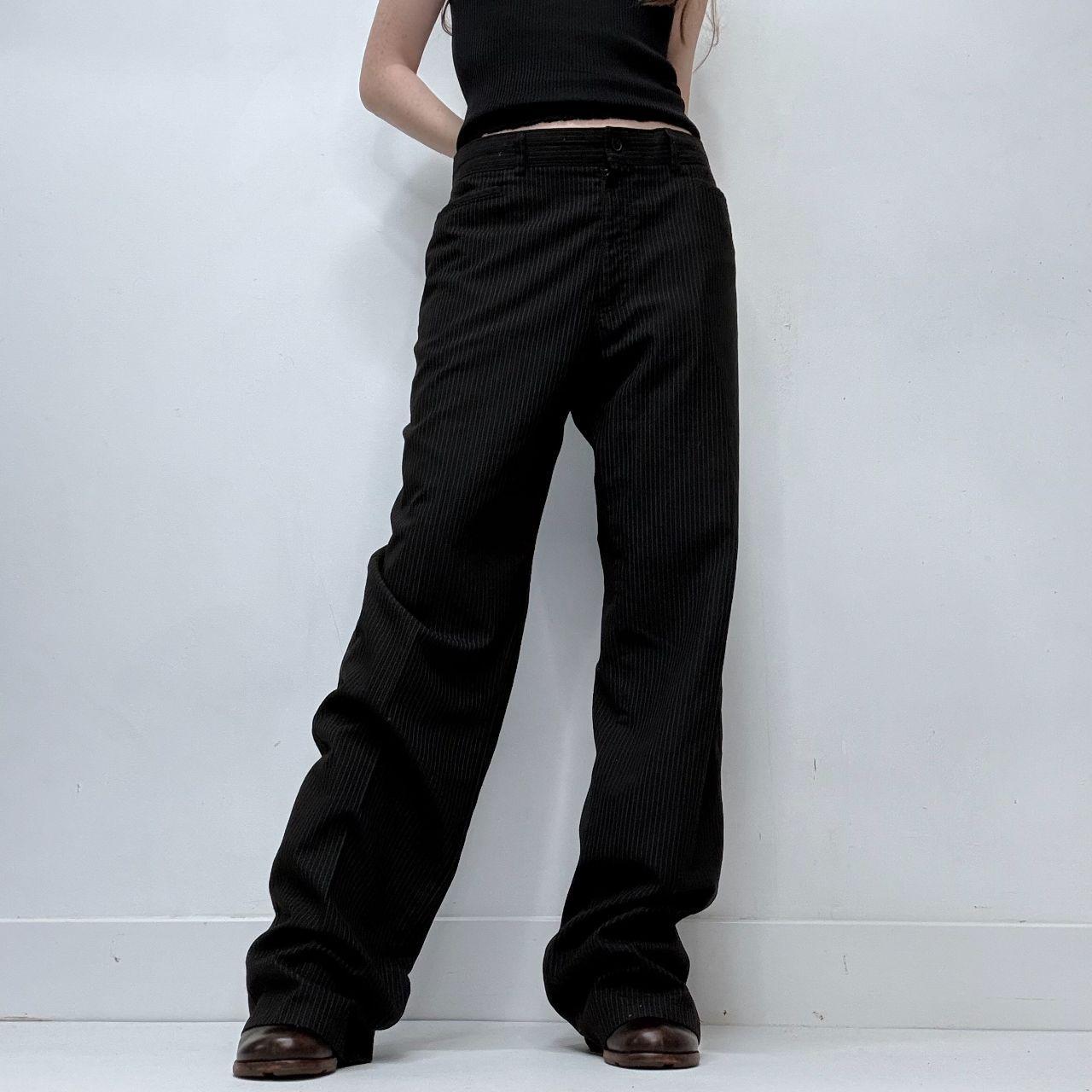 Black pinstriped flared trousers