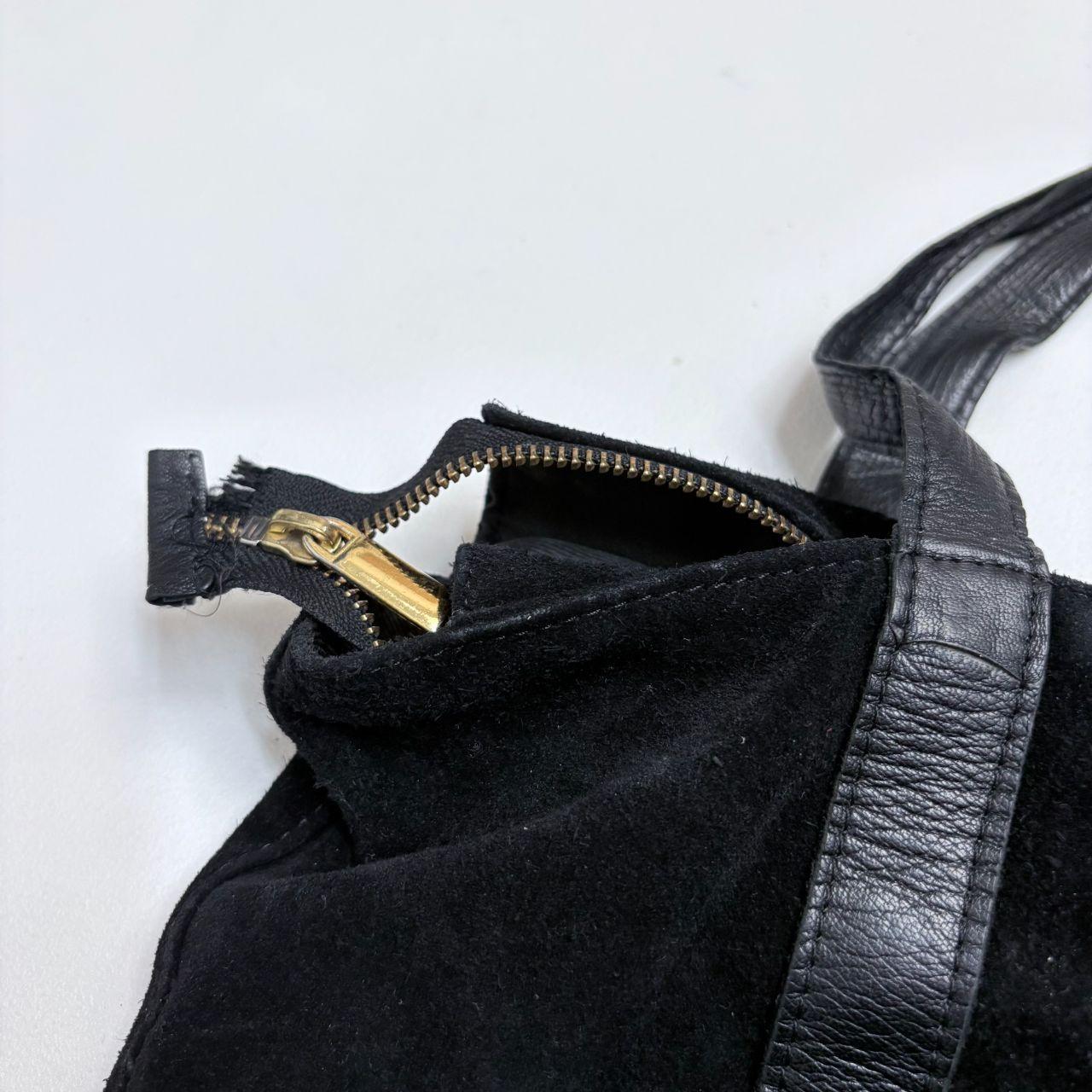 Black suede studded hardware bag