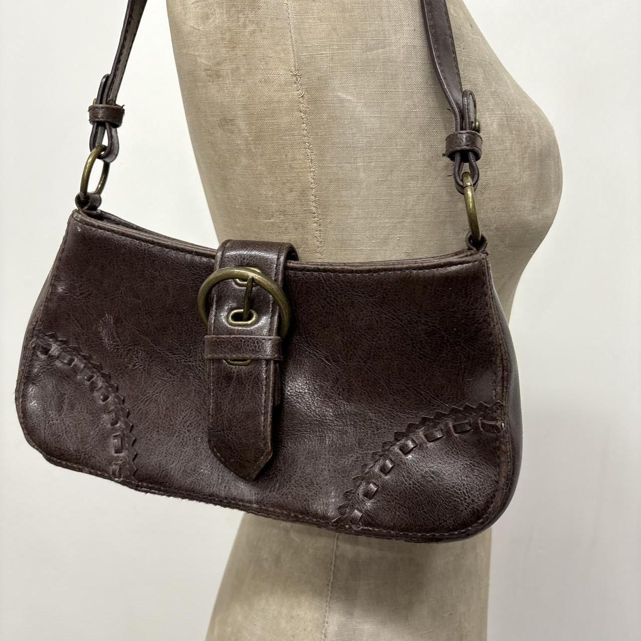 Brown studded buckle mini shoulder bag