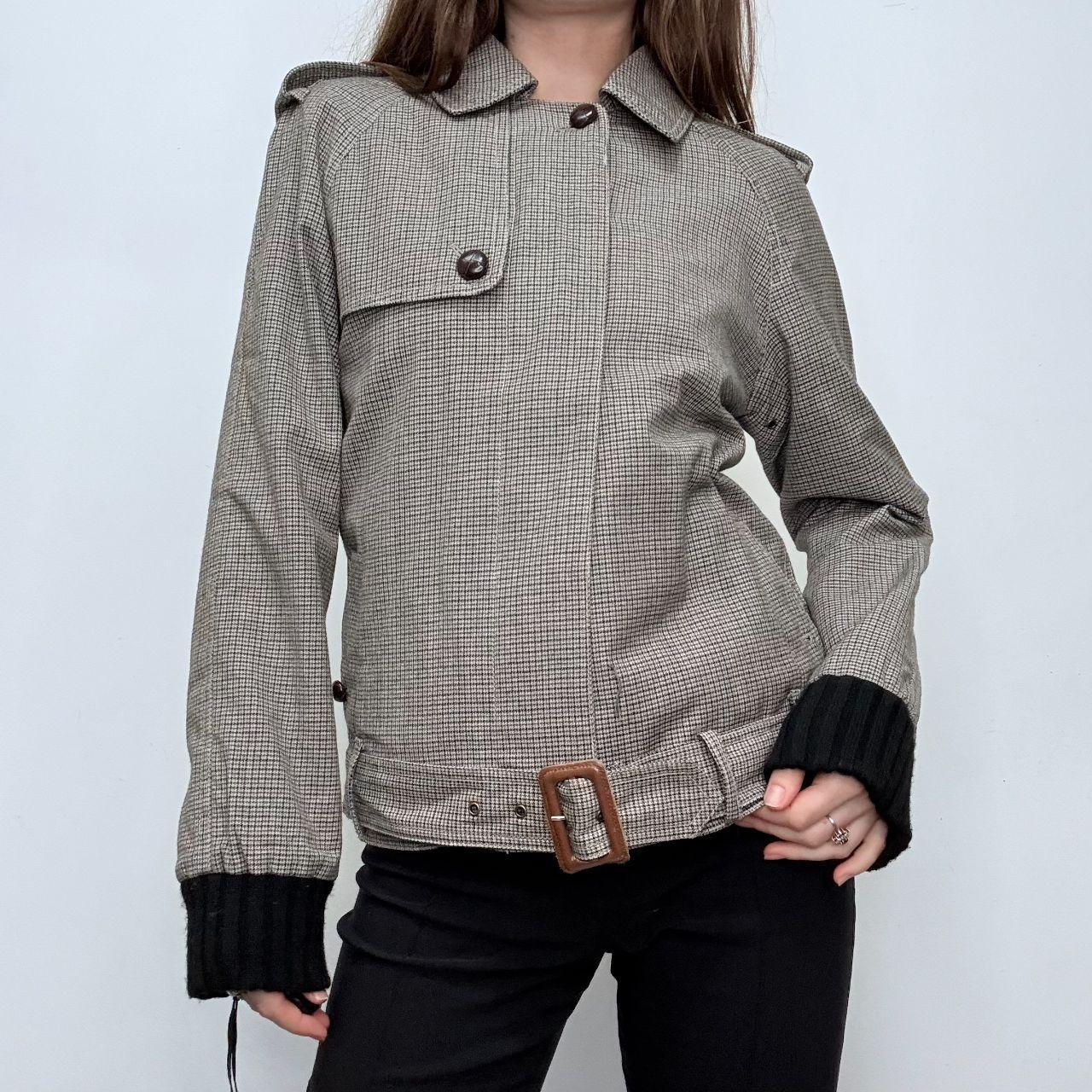 Grey tweed belted bomber trech coat