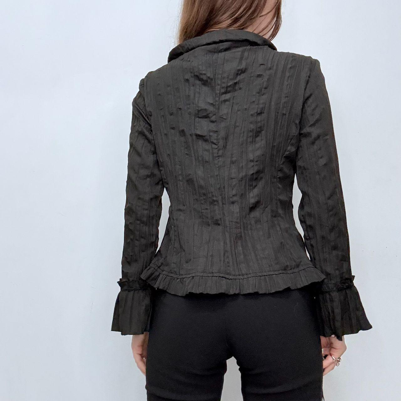 Black crinkle flared ruffle shirt