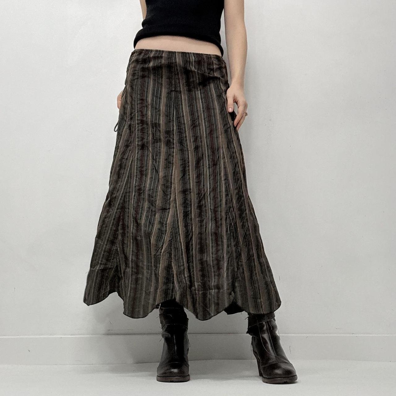 Brown pinstripe flared maxi skirt