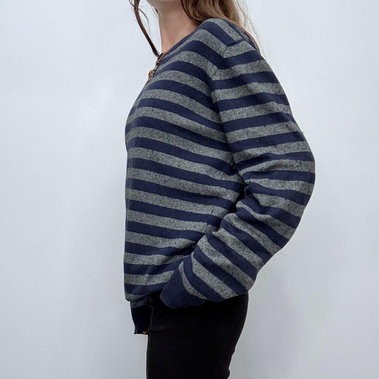 Grey navy striped wool knit oversized jumper