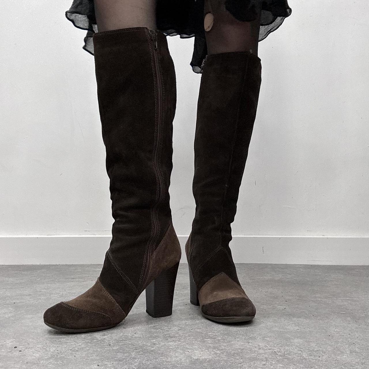 Brown suede knee high boots