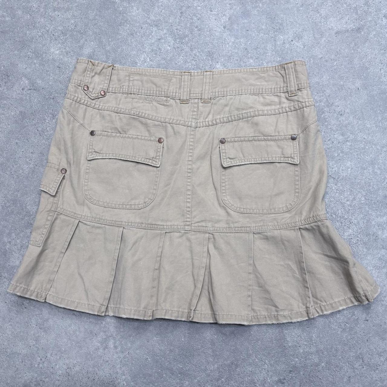 Tan pleated utility mini skirt