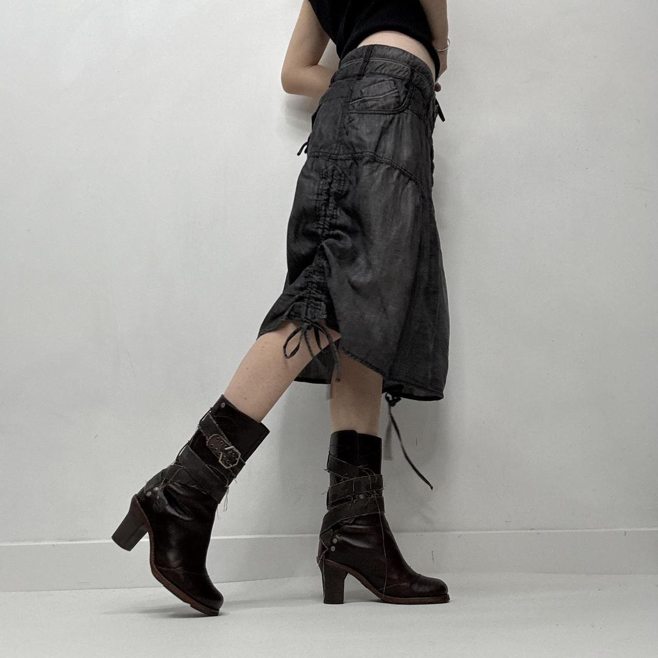 Ditressed denim utility grunge skirt