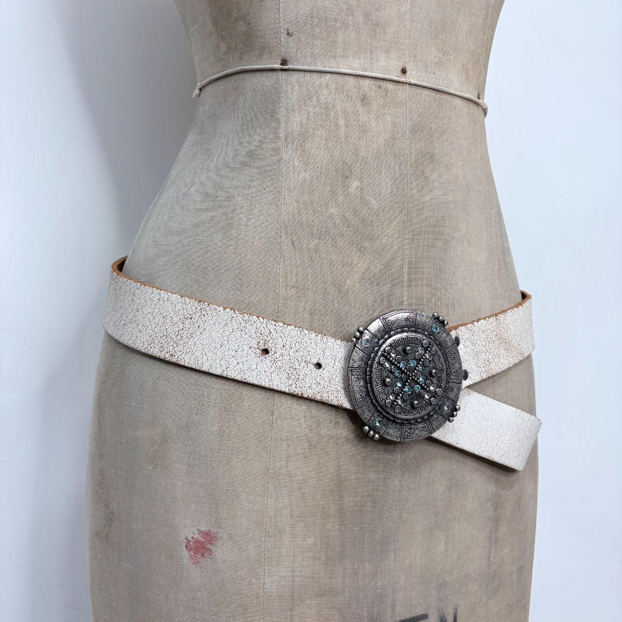 White distressed leather boho belt