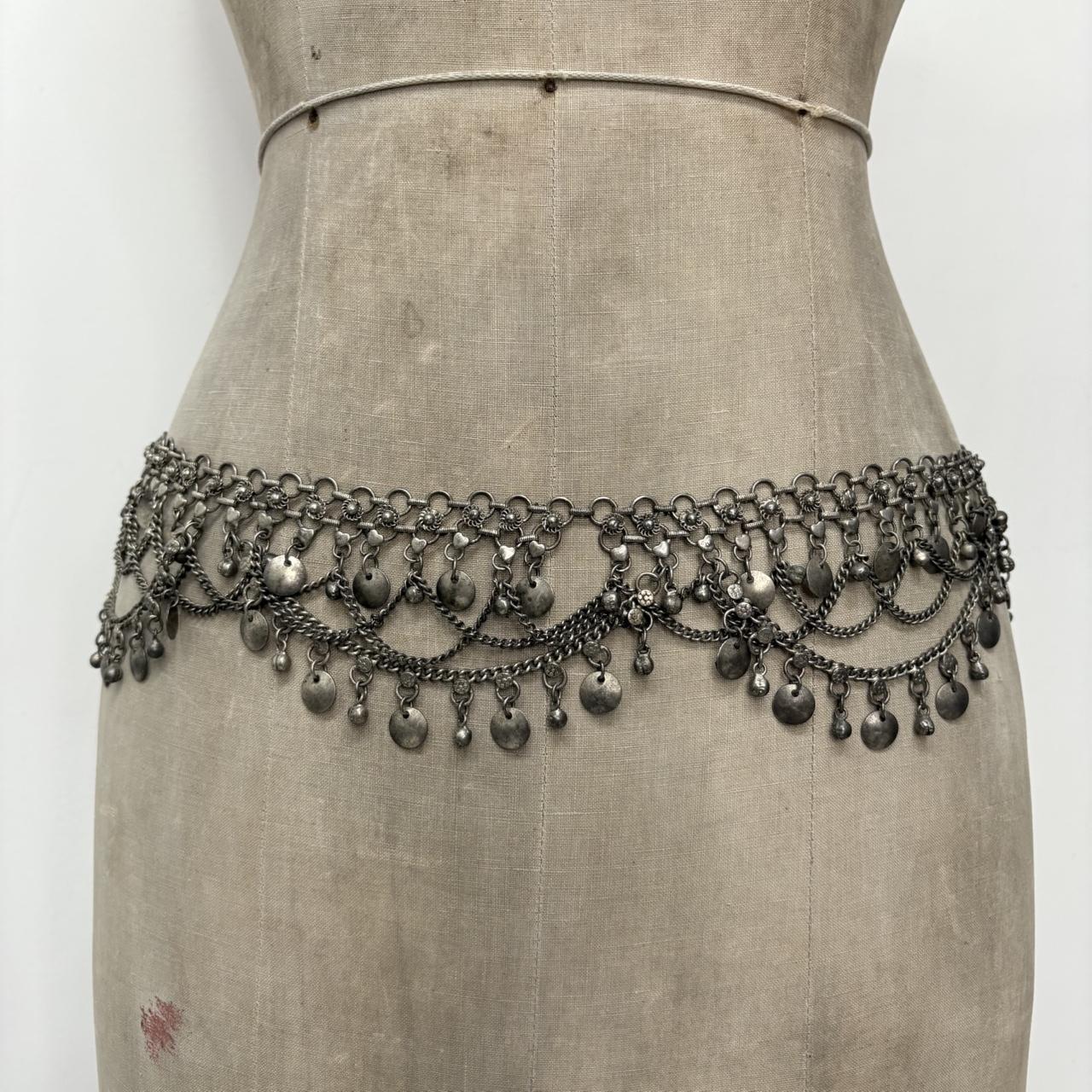 Silver coin chain draped belt