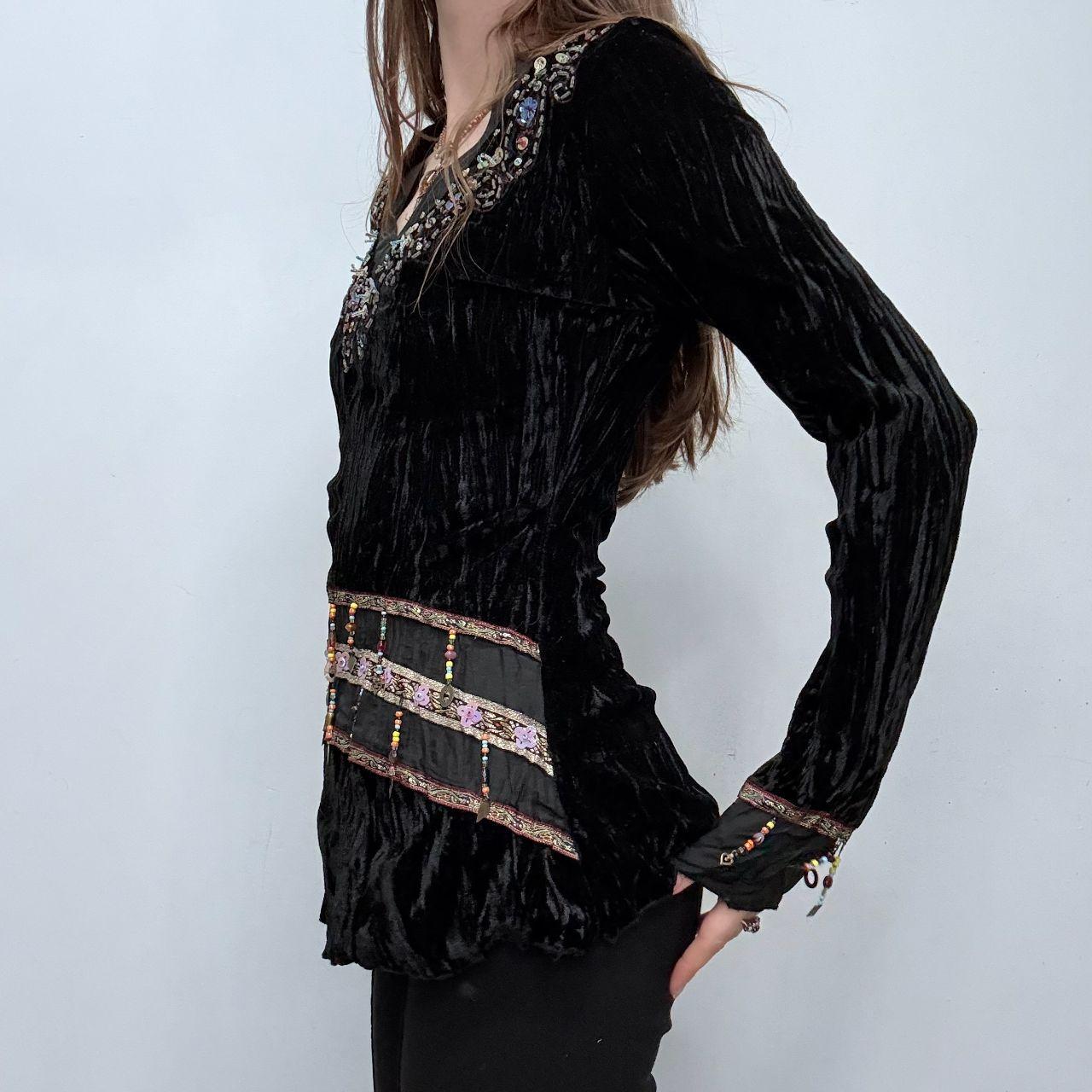 Black crinkle velvet boho flare top