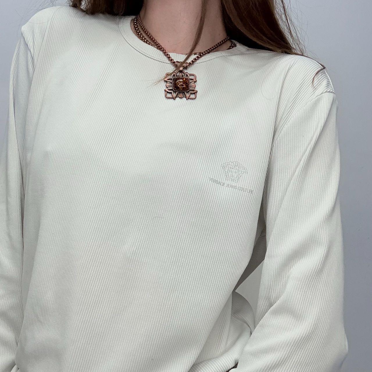 White ribbed versace long sleeve t-shirt