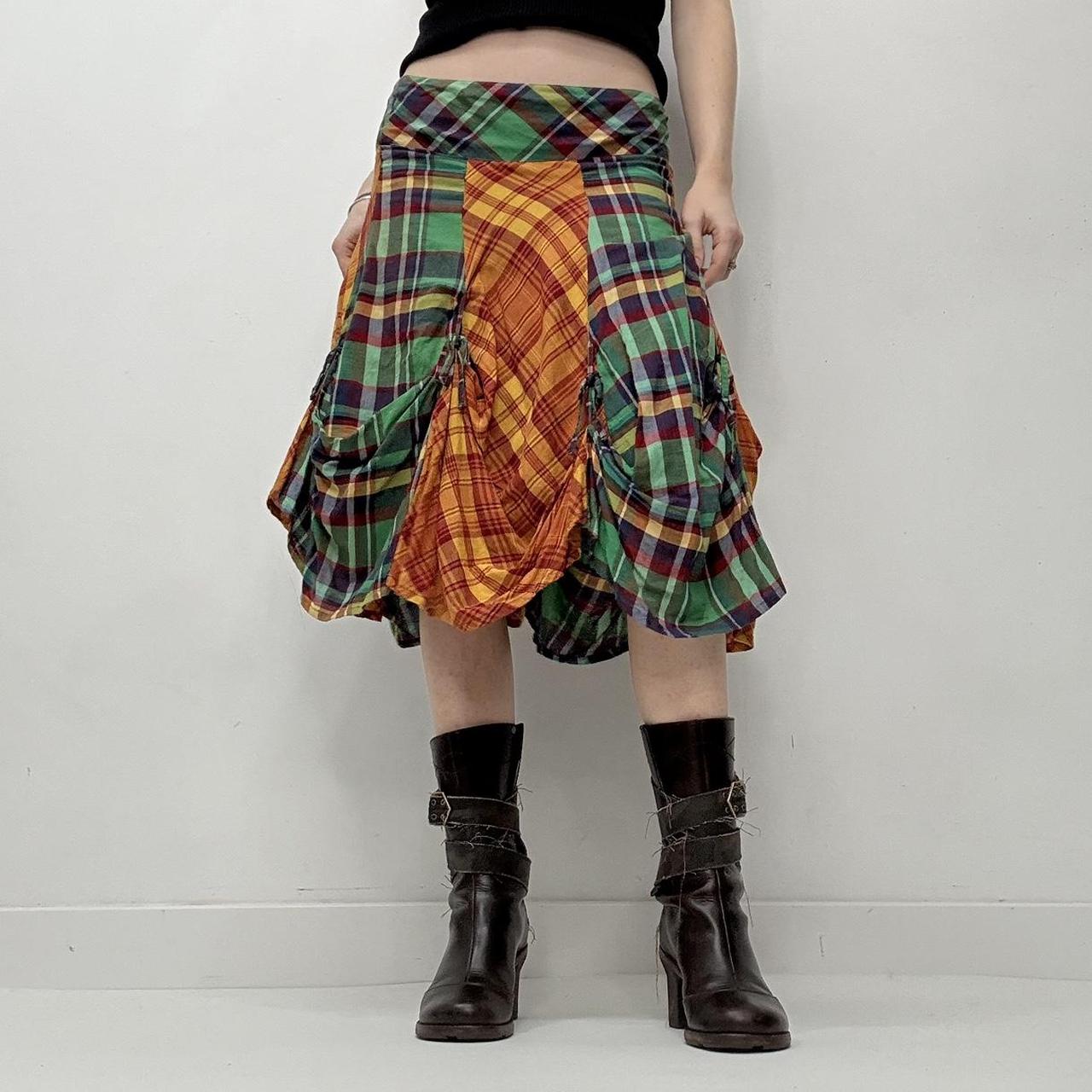 Checked tartan layered puff skirt