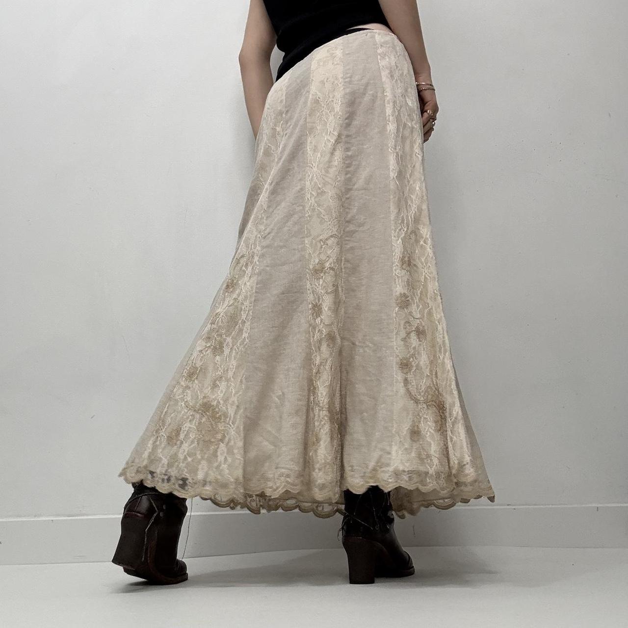 Cream lace linen panelled floaty skirt