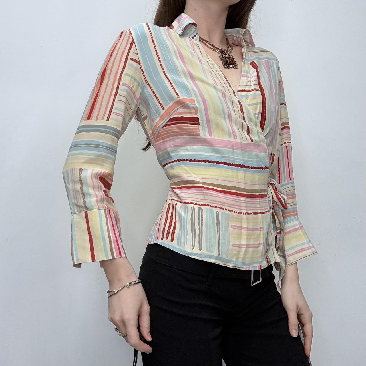 Striped wrap silk shirt